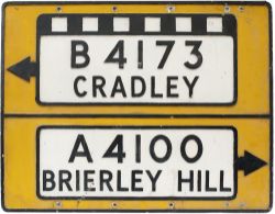 Motoring road sign BRIERLEY HILL A4100 CRADLEY B4173. In original condition with makers name Royal