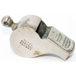 Royal Arsenal Railway nickel plated brass guards whistle, stamped on the side Royal Arsenal