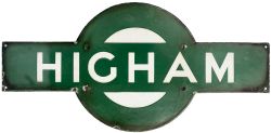 Southern Railway enamel target sign HIGHAM from the former SECR station between Gravesend and