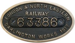 Worksplate LNER 9x5 LONDON & NORTH EASTERN RAILWAY DARLINGTON WORKS 1917 63386 ex NER Q6 0-8-0 NER
