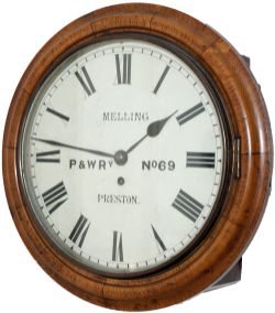 Preston & Wyre Railway 12in mahogany cased fusee railway clock. The mahogany case with eight piece