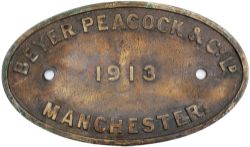 Worksplate BEYER PEACOCK MANCHESTER 1913 ex ERRIGAL (see previous lot). Oval cast brass lightly face