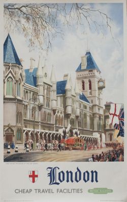 Poster BR LONDON LORD MAYORS PROCESSION AT THE LAW COURTS by J.Berry. Double Royal 25in x 40in.