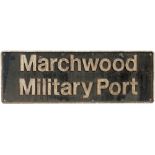 Nameplate MARCHWOOD MILITARY PORT ex BR Class 47 diesel 47213. Named at Marchwood Military Port on