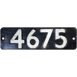 Smokebox numberplate 4675 ex Collett 0-6-0P T built at Swindon in 1944. Allocations included 88C