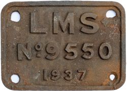 LMS cast iron tenderplate No 9550 1937 ex LMS Stanier Black 5 4-6-0 No 45314. Withdrawn from 10A