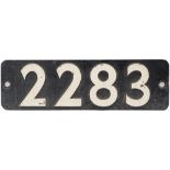 Smokebox numberplate 2283 ex Collett 0-6-0 built at Swindon in 1936. Allocations included 87H