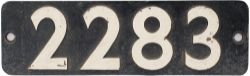 Smokebox numberplate 2283 ex Collett 0-6-0 built at Swindon in 1936. Allocations included 87H