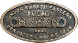 Worksplate LNER 9x5 LONDON & NORTH EASTERN RAILWAY BUILT DONCASTER WORKS 1938 67676 ex LNER V1/V3