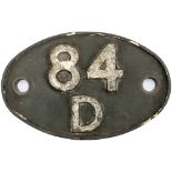 Shedplate 84D LEAMINGTON SPA 1950-1963 and PENZANCE 1963-1973. In ex loco condition.
