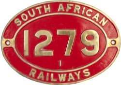 South African brass cabside numberplate SOUTH AFRICAN RAILWAYS 1279 1 ex 4-8-0 built for The Natal