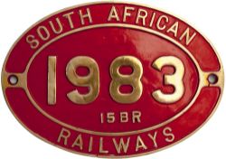 South African brass cabside numberplate SOUTH AFRICAN RAILWAYS 1983 15BR ex 4-8-2 built originally