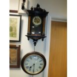 A Vienna type wall clock together with a circular mahogany railway or school type fusee wall clock