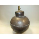 An Indian copper 'storage jar' table lamp