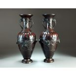 A pair of Japanese bronze vases, Meiji/Taisho period,