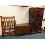 An Edwardian mahogany satinwood banded boxwood line strung single wardrobe, single bedstead,