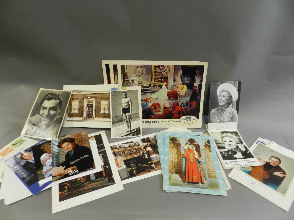 A collection of signed cards and photographs to include Johnny Weissmuller and various others