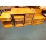 A modern oak finished single wardrobe, dressing table,