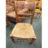 A Victorian bar back rush seat kitchen chair