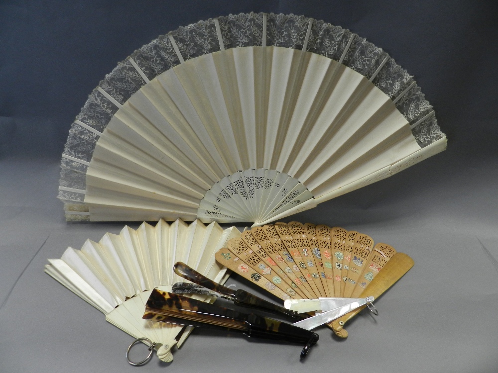 A collection of 19th to 20th century fans including an ivory and faux tortoiseshell (some at fault)