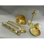 Brass ware and other metal wares to include two pairs of candlesticks, various spoons and skimmers,