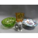 Ceramics and glass ware to include a transparent enamel glass bowl,