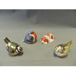 Four Royal Crown Derby paperweights: Robin, Fire Crest,