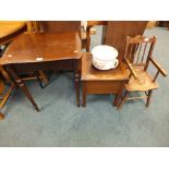 An early 20th century oak serpentine occasional table, a box commode,