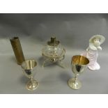 A quantity of electroplated tea wares and serving wares together with a cut glass decanter,