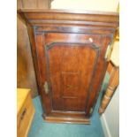 A 19th century inlaid oak flat front mural corner cupboard