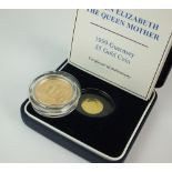 Queen Elizabeth The Queen Mother 1999 Guernsey £5 gold coin, within capsule and fitted case,