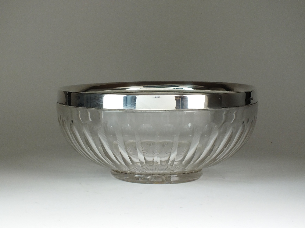 A silver mounted large glass bowl, Elkington & Co, Birmingham 1911,