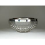 A silver mounted large glass bowl, Elkington & Co, Birmingham 1911,