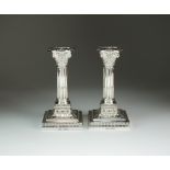 A pair of Victorian silver mounted Corinthian column candlesticks, James Dixon & Sons Ltd,