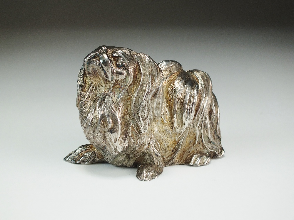 An Asprey & Co silver model of a Pekingese dog, London 1986, naturalistically modelled, - Image 2 of 2