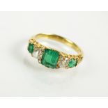 A five stone emerald and diamond ring,