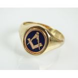 A 9ct gold and blue enamel Masonic signet ring, size U, weight 7.