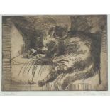 British school, 20th century Sleeping cat, indistinctly signed and dated 1934, etching, 11.