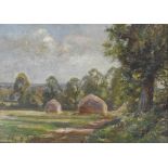 Robert Payton Reid ARSA (1859-1945) Hayricks, signed lower left, oil on canvas board,