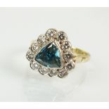 An 18ct gold colour treated 'blue' diamond cluster ring,