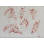 Raoul Millais (1901-1999) Horse head studies, signed lower right, red chalk, 18.