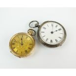 A lady's yellow metal fob watch, stamped '14k', weight 28g,
