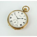 A Gentleman's 9ct gold J W Benson open face pocket watch,