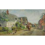 Samuel Towers (1862-1943) Chickens and horse on a village street, signed lower right,