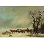 Attributed to John Barker (1811-1886) Herding cattle and sheep in mid winter,
