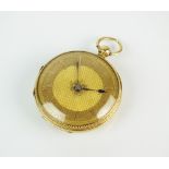 A mid 19th century 18ct gold lady's fob watch, the decorative gold dial with gold Roman numerals,