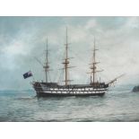 British school, early 20th century RN frigate from the Napoleonic period, oil on canvas,
