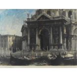 After Edward Seago (1910-1974) Gondolas by the Salute, Venice, signed in pencil lower left,