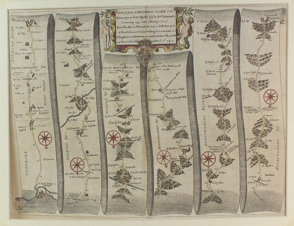 Ogilby (John) Road from Chester to Cardiff 1698, engraving, unframed, 38.5 x 48.