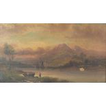 Rivers (British school, late 19th century) Figures and boats on a mountain lake,
